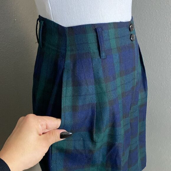 Vintage Express Tartan Plaid High Waisted Shorts Blue Green 90s - Picture 4 of 10